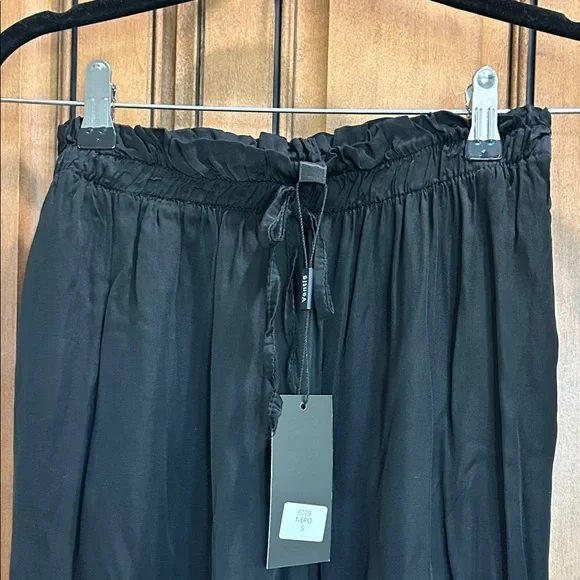Wide Leg Black Women's Pants - Drawstring Waist with pockets - Picture 4 of 8